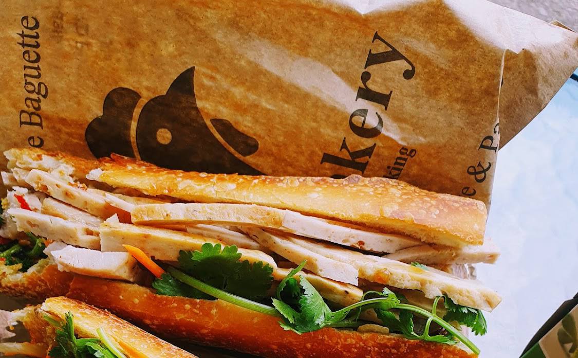 Chicken banh mi on Le'ss Bakery sourdough baguette